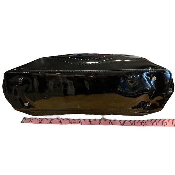 Vtg Tory Burch Perforated Logo Patent Tote Bag Purse Black Career Work Carry All - Picture 3 of 13